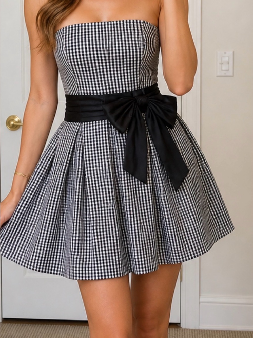 bebe Black and White Strapless Dress. NWT